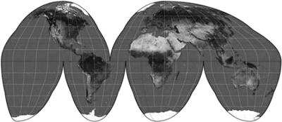 用古德投影方式制作的地图非制图区断裂,使制图区变形减少