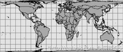 等面积投影地图国家面积失真小，但国家、大陆形状有很大改变