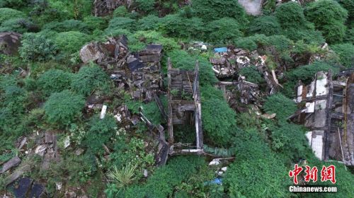 航拍四川北川县城地震遗址