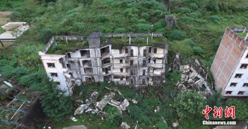 航拍四川北川县城地震遗址