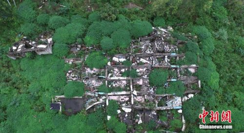 航拍四川北川县城地震遗址