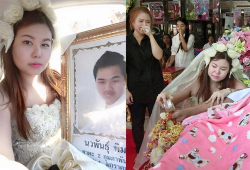 永远的爱：男友突然去世女子穿婚纱出席葬礼（图）