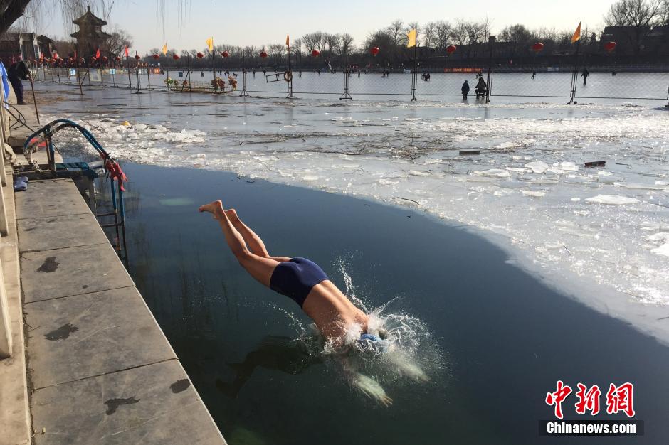 北京气温回升 市民享冬泳乐趣