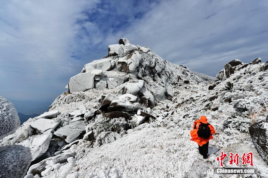 福建武平第一高峰梁野山雪景美如画