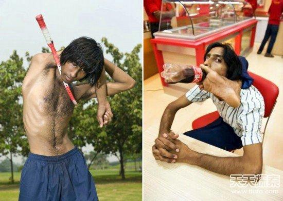 138支铅笔放入口 奇人异事全集：印度橡胶人吓死宝宝了/组图