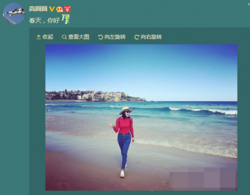 高圆圆晒海边美照 笑容灿烂身材发福