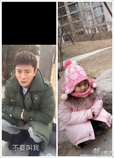 贾乃亮带甜馨蹲路边“扮苦”网友：这爷俩绝了（图）