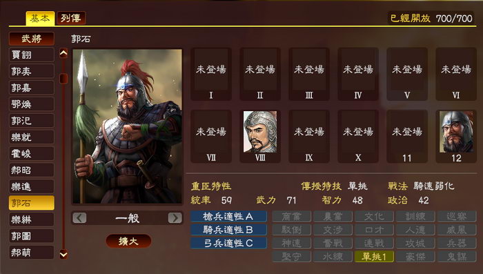 郭石，汉末荆南反贼。以前在8代、12代登场，也算是生面孔。