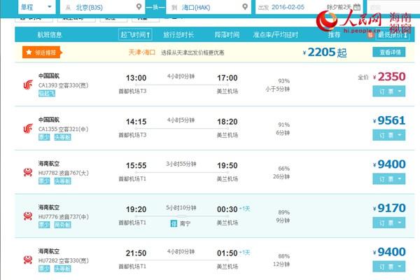 节前去海南机票涨到9000多 网友吐槽海南 来不