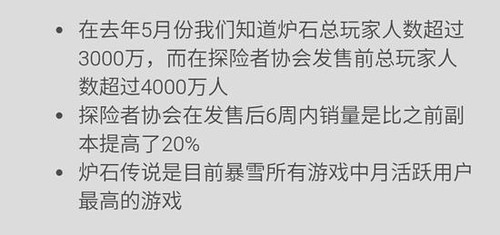 尽管游戏中存在着不少复制和作弊账号，但4000万这一庞大数字已经非常令人感到震撼了。和当前市场上最为盈利的拥有6700万活跃用户的游戏《英雄联盟》相比，作为一款简简单单的卡牌类游戏《炉石传说》可谓是已经获得了前所未有的巨大成功。