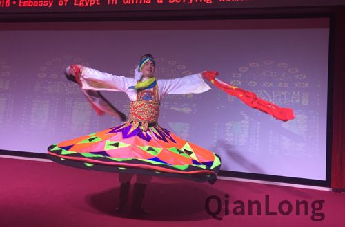 丽达民间艺术团舞者挥动中埃两国国旗