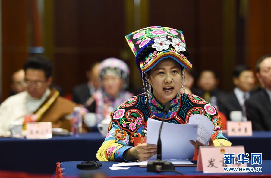 3月8日,王安兰在四川代表团全体会议上发言。