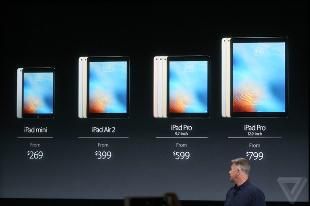 9.7英寸iPad Pro将于3月24日预定，31日发货。