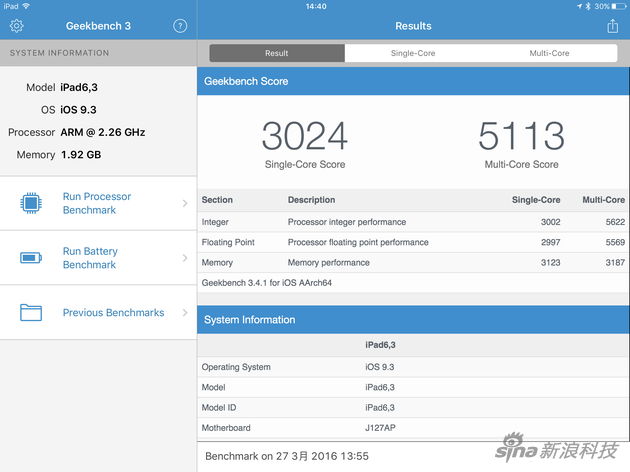 9.7寸iPad Pro跑分