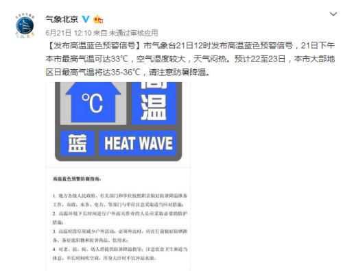 北京今日大部地区日最高气温将达35-36℃