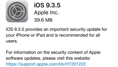 苹果发布iOS 9.3.5 严防iPhone间谍软件 