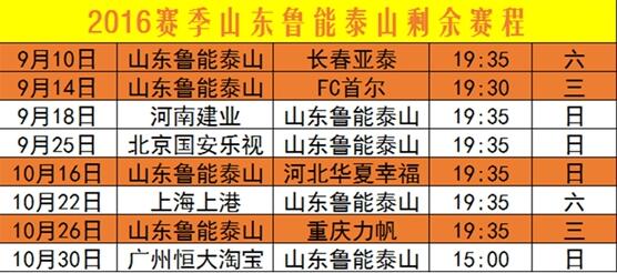 鲁能本赛季剩余赛程