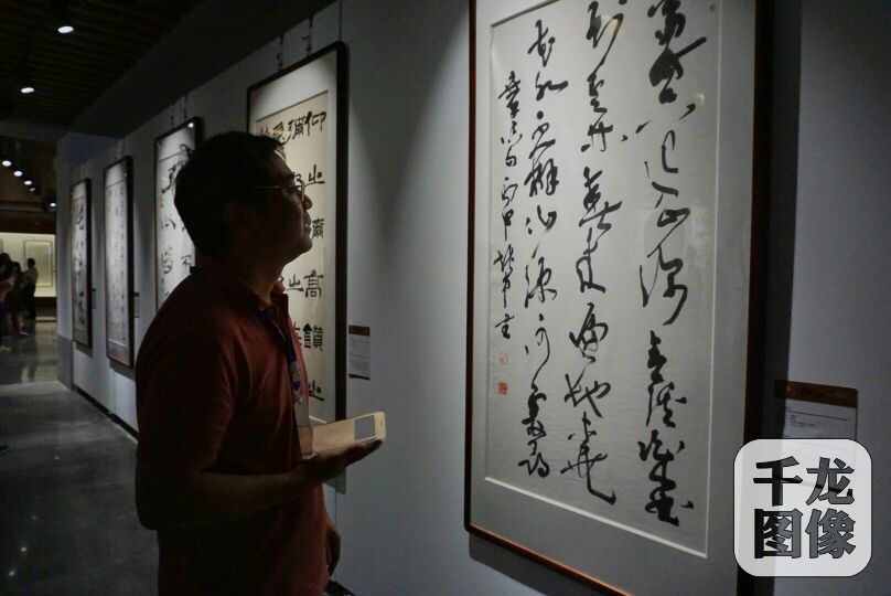 与会嘉宾参观两岸名家书法篆刻展。千龙网记者 张静摄-1