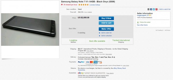 三星Galaxy Note 7仍然在网上销售 售价为2000美元