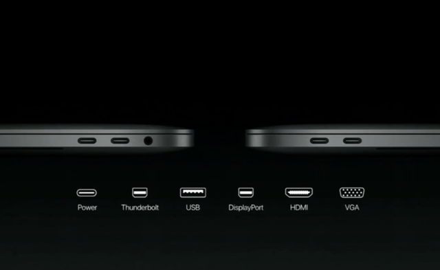 新MBP配4个Thunderbolt 3接口 可任意连接充电