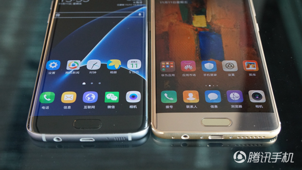 三星S7 edge（左）对比华为Mate 9 Pro（右）