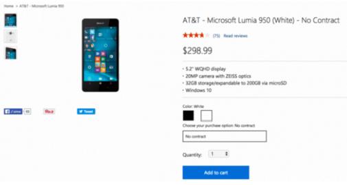 美国lumia950卖断货（图片引自cnbeta）