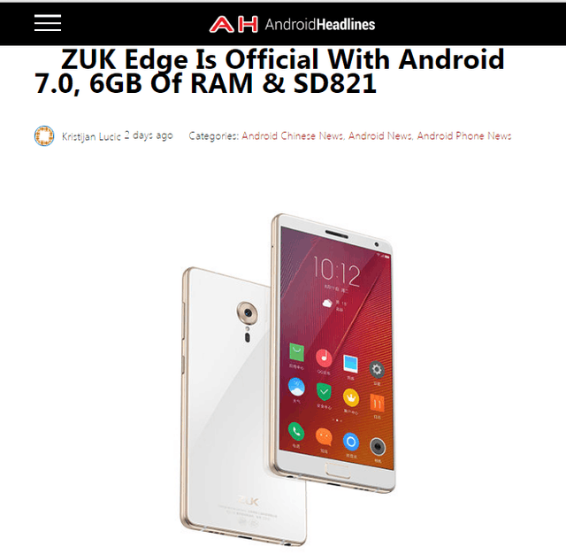 外媒眼中的联想ZUK Edge  颜值高实力强 