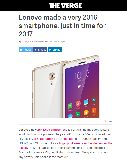 外媒眼中的联想ZUK Edge  颜值高实力强 