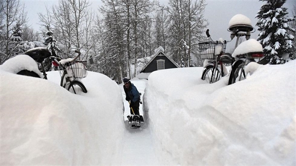 实拍美国超强暴雪：居民出门先挖隧道