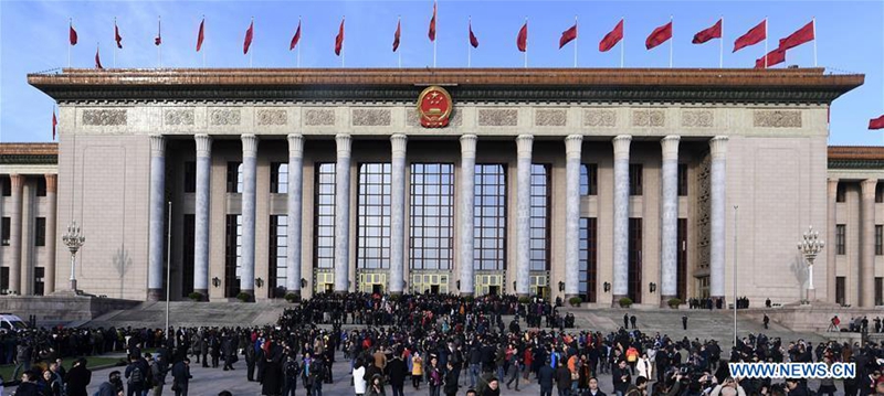 The Great Hall of the People is seen before the fifth session of China's 12th National People's Congress (NPC) in Beijing, capital of China, March 5, 2017. The fifth session of the 12th NPC opened in Beijing on March 5. (Xinhua/Yan Yan) 