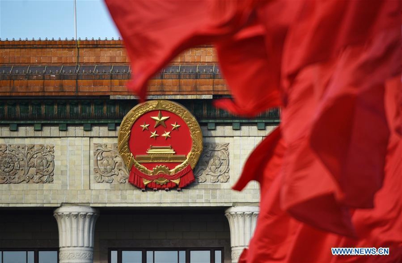 Red flags are seen at the Tian'anmen Square before the fifth session of China's 12th National People's Congress (NPC) in Beijing, capital of China, March 5, 2017. The fifth session of the 12th NPC opened in Beijing on March 5. (Xinhua/Li Ran)