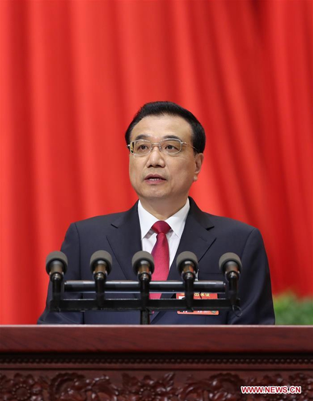 Chinese Premier Li Keqiang delivers a government work report during the opening meeting of the fifth session of China's 12th National People's Congress (NPC) in Beijing, capital of China, March 5, 2017. (Xinhua/Pang Xinglei)