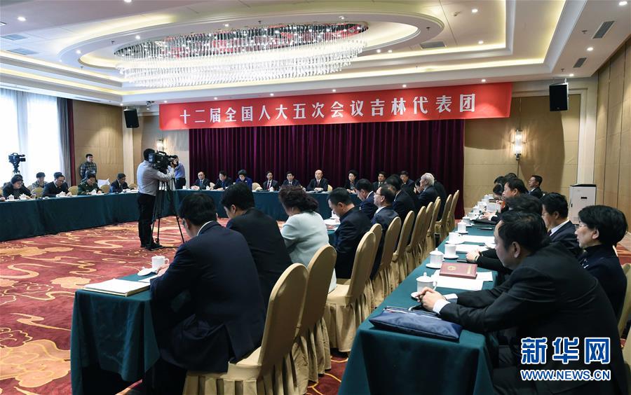 3月6日，十二届全国人大五次会议吉林代表团全体会议向媒体开放。新华社记者 杨宗友 摄