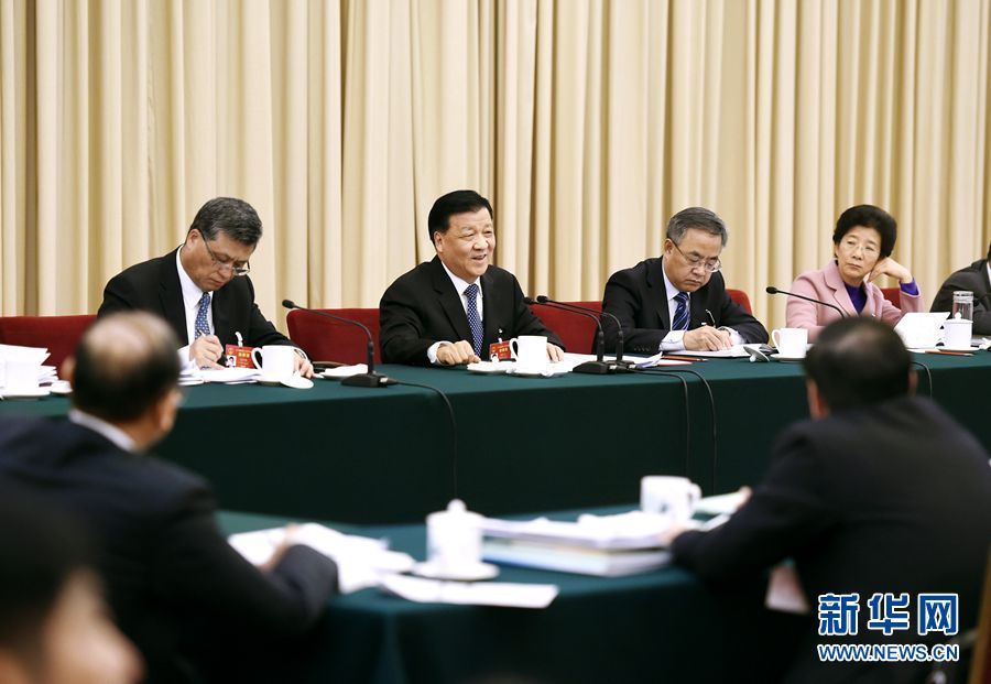 月7日，中共中央政治局常委、中央书记处书记刘云山参加十二届全国人大五次会议广东代表团的审议。新华社记者 燕雁 摄