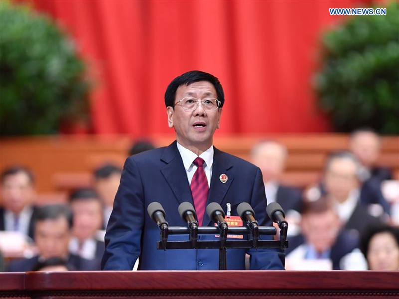 Procurator-General Cao Jianming delivers a work report of the Supreme People's Procuratorate (SPP) during the third plenary meeting of the fifth session of China's 12th National People's Congress at the Great Hall of the People in Beijing, capital of China, March 12, 2017. (Xinhua/Li Tao)