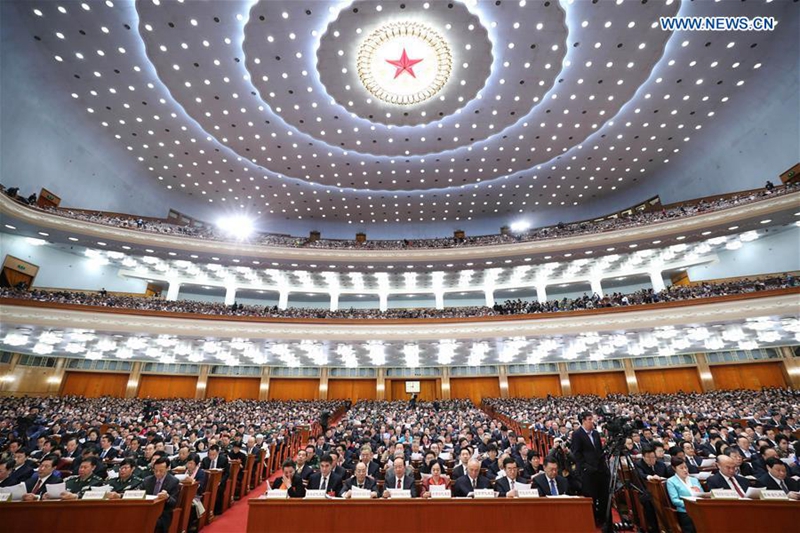 The third plenary meeting of the fifth session of the 12th National People's Congress is held at the Great Hall of the People in Beijing, capital of China, March 12, 2017. (Xinhua/Ma Zhancheng)