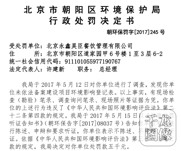 未备案建设项目环境影响登记表 北京永鑫昊臣