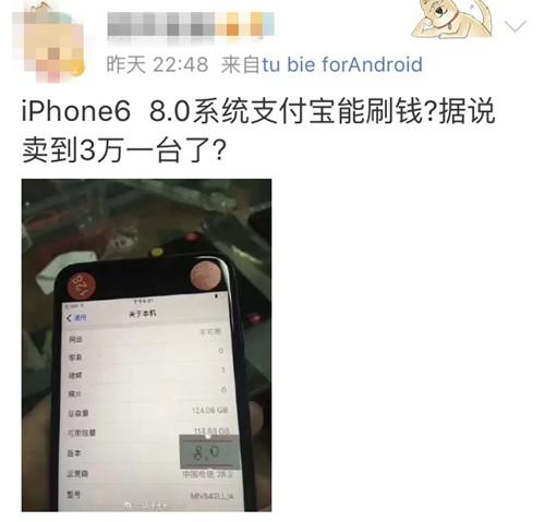 黄牛10万元收购8.0版本苹果6手机可无限刷钱
