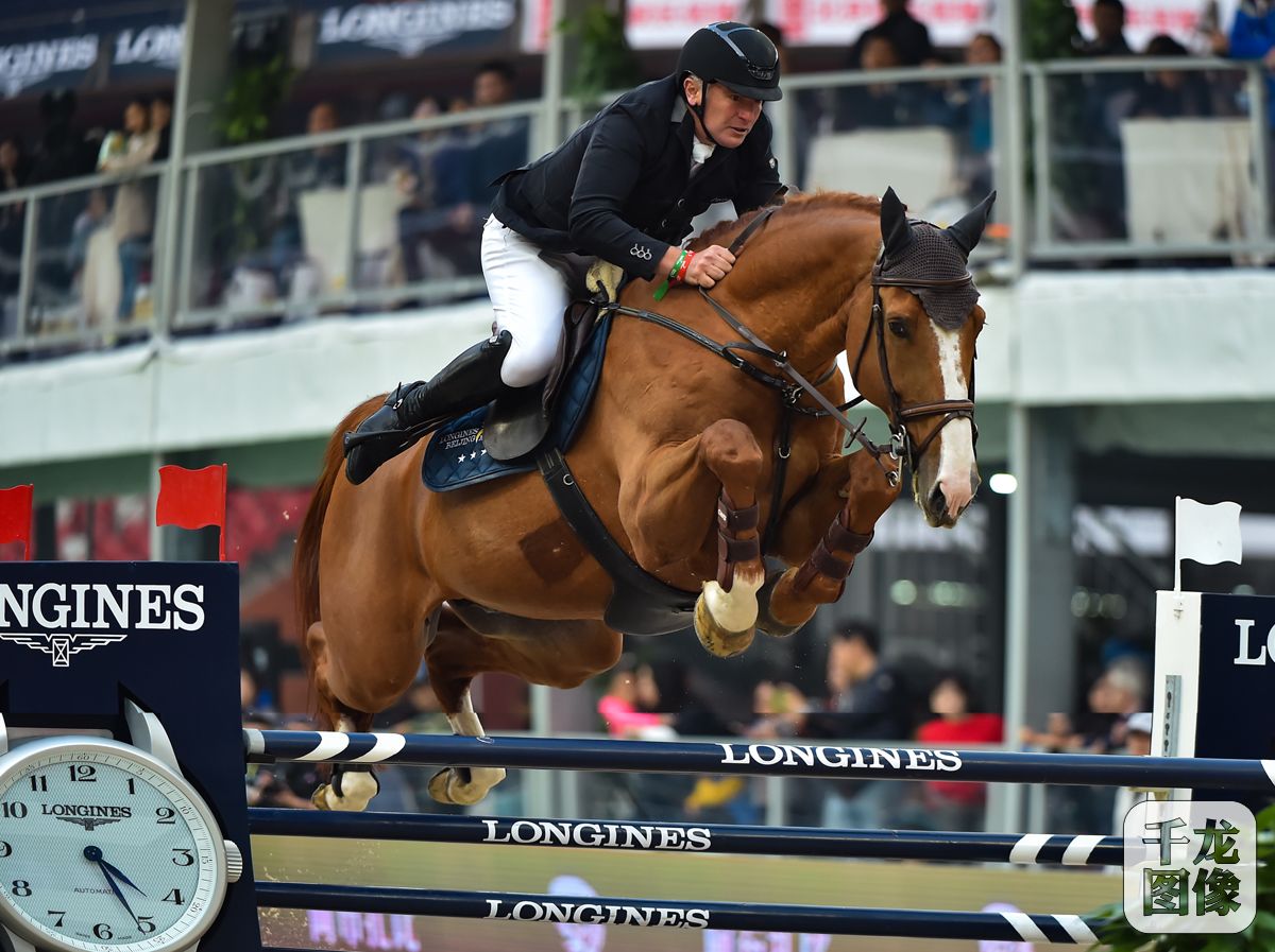 10月13日-15日，第七届北京国际马术大师赛在国家体育场（“鸟巢”）盛大上演。图为骑手在比赛瞬间。千龙网记者 戚连民摄