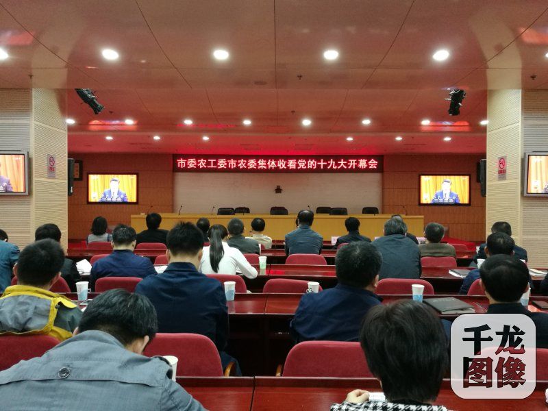 10月18日上午，中共北京市委农工委、市农委组织近200名党员和职工，在办公楼集体收看中国共产党第十九次全国代表大会开幕会。图为中共北京市委农工委、市农委组织集体观看电视直播现场。中共北京市委农工委宣传处供图