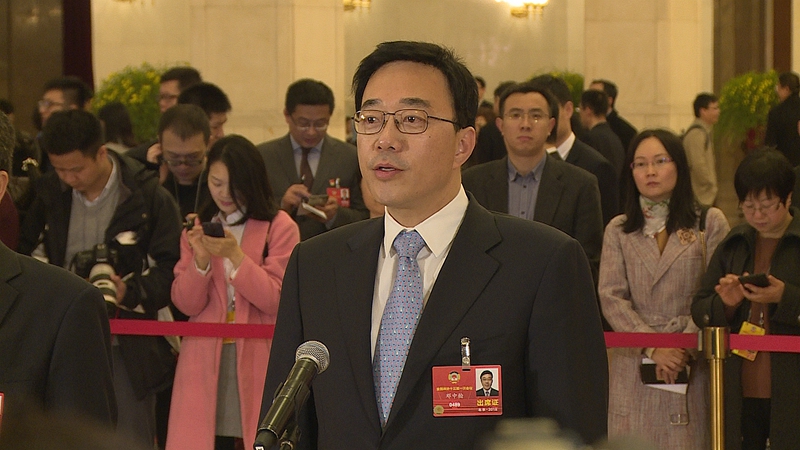 全国政协十三届一次会议在北京举行“委员通道”采访活动，全国政协委员、“星光中国芯”工程总指挥、中国工程院院士邓中翰接受采访。