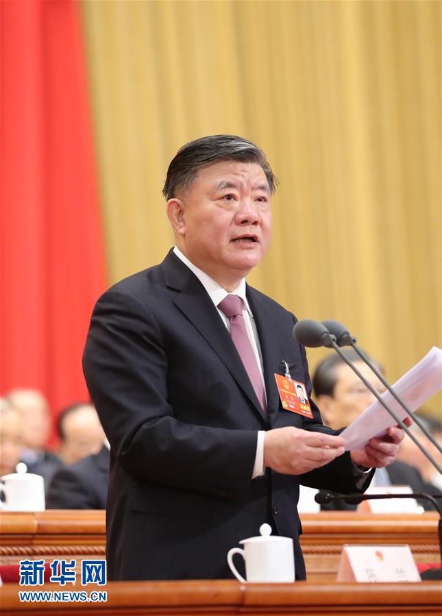 3月19日，十三届全国人大一次会议在北京人民大会堂举行第七次全体会议。陈竺主持会议。 新华社记者 刘卫兵 摄