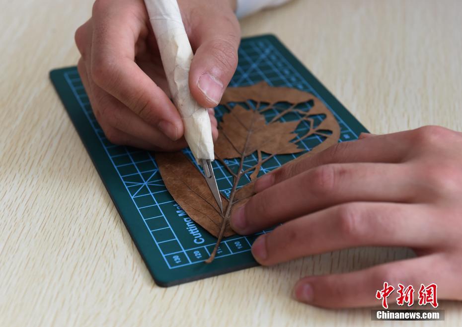 重庆一大学生用落叶雕出学校风景