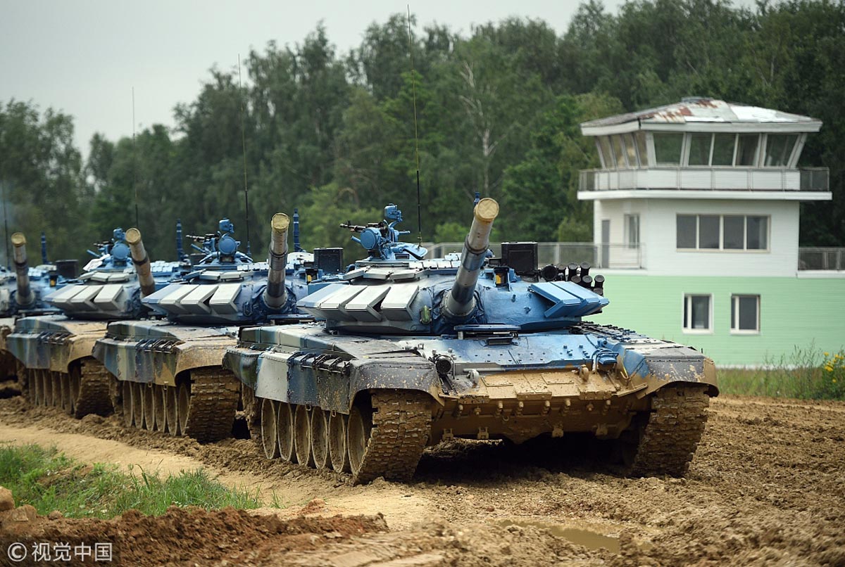 当地时间2018年7月24日，俄罗斯莫斯科，中国人民解放军陆军派出的96B式主战坦克在准备参加2018年度&ldquo;坦克两项&rdquo;国际军事竞赛。（图片来源：CFP 视觉中国 千龙网发）