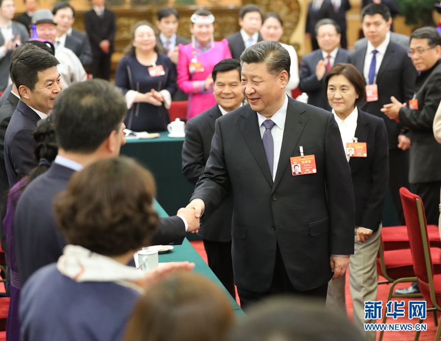 3月5日，中共中央总书记、国家主席、中央军委主席习近平参加十三届全国人大二次会议内蒙古代表团的审议。 新华社记者 鞠鹏 摄2
