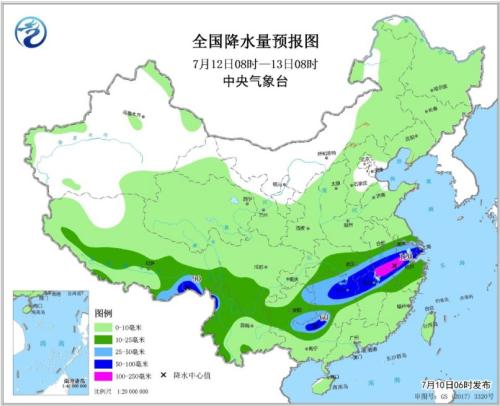 全国降水量预报图(7月12日08时-13日08时) 点击进入下一页