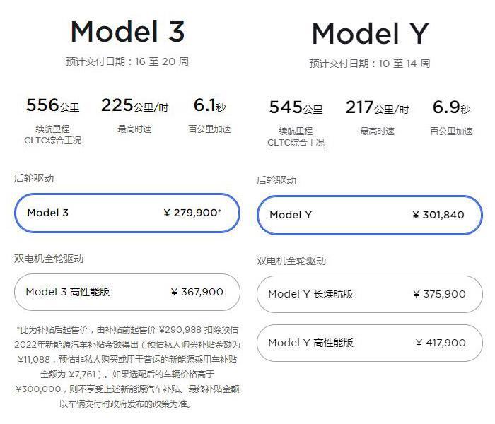 3月15日，特斯拉官网车型售价截图。