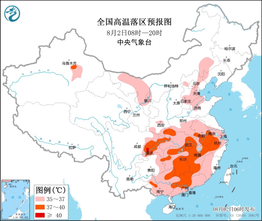 　　全国高温落区预报图