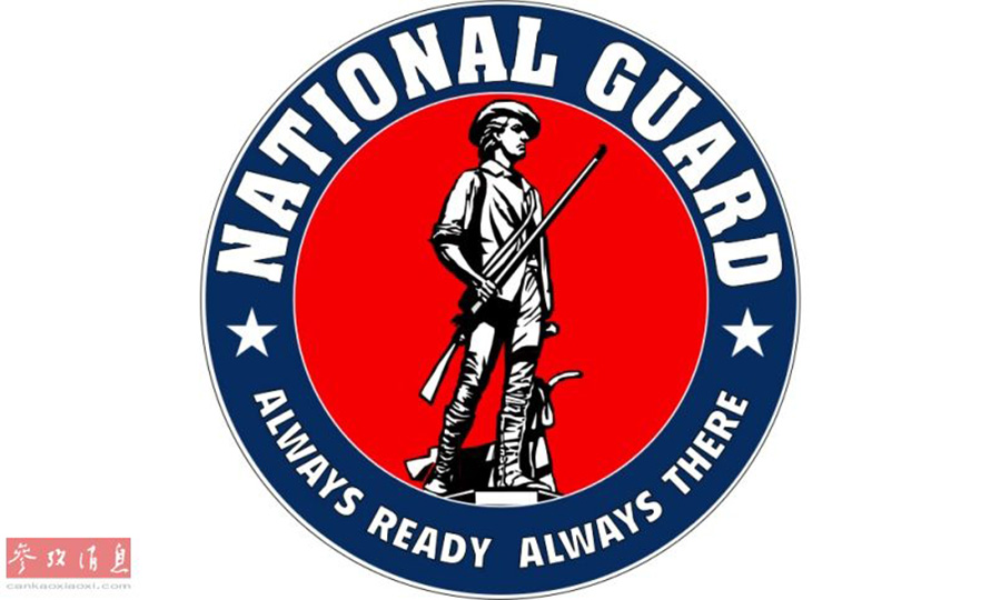 图为美国国民警卫队的标志"自由之子",最下方为其座右铭"时刻准备,冲