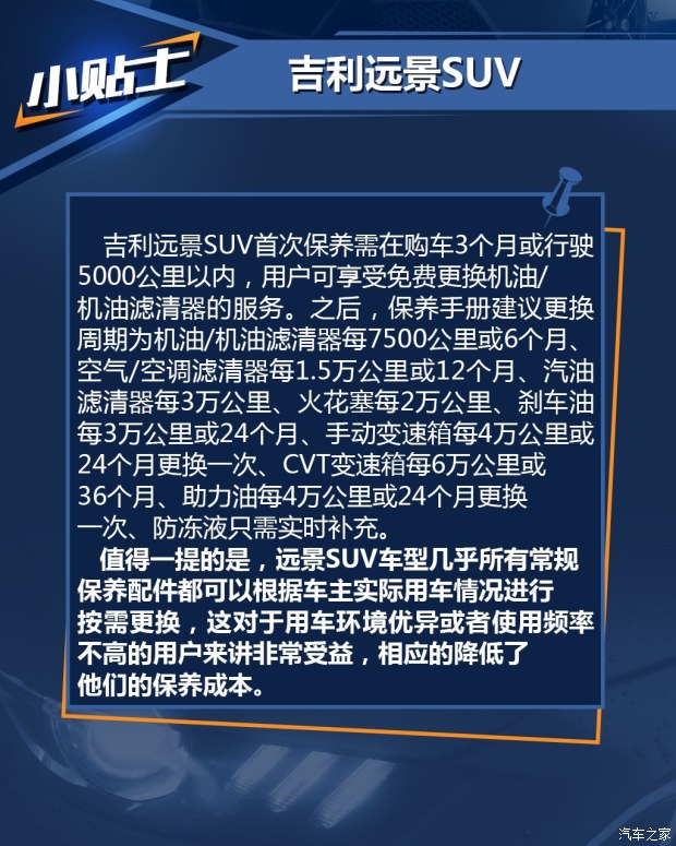 配件可按需更换 评吉利远景suv养车成本(2)